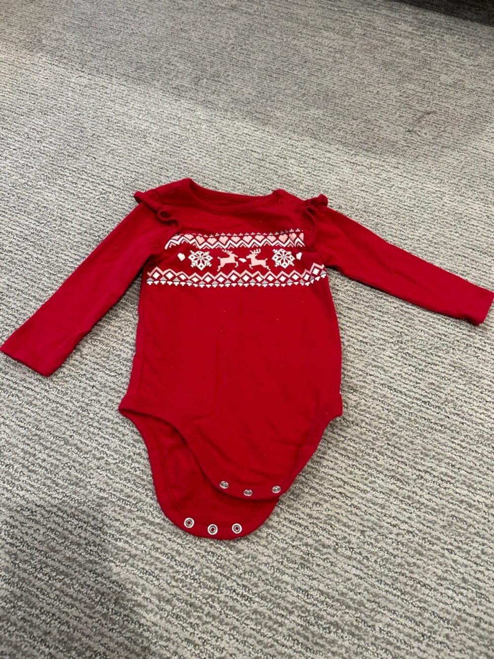 Garanimals Red Long-Sleeve Holiday One-Piece with White Reindeer